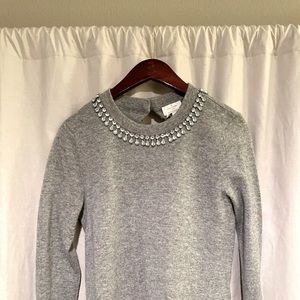 Kate Spade Grey Jewel Neck Bow Clasp Sweater
